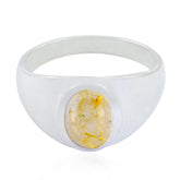 Dewi Golden Solitaire Ring with Unique Gemstone Design Rutile Quartz Yellow