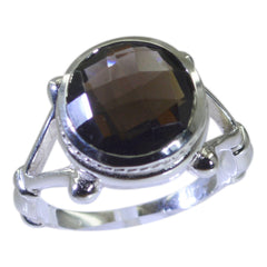 Anna Brown Solitaire Ring with Silver Band smoky quartz Brown