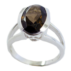 Pauline Brown Solitaire Ring with Elegant Silver Band smoky quartz Brown