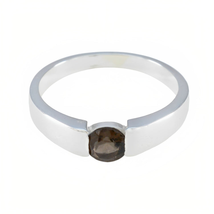 Pilar Brown Solitaire Ring with Sterling Silver Band Smoky Quartz Brown