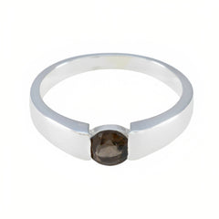Pilar Brown Solitaire Ring with Sterling Silver Band Smoky Quartz Brown