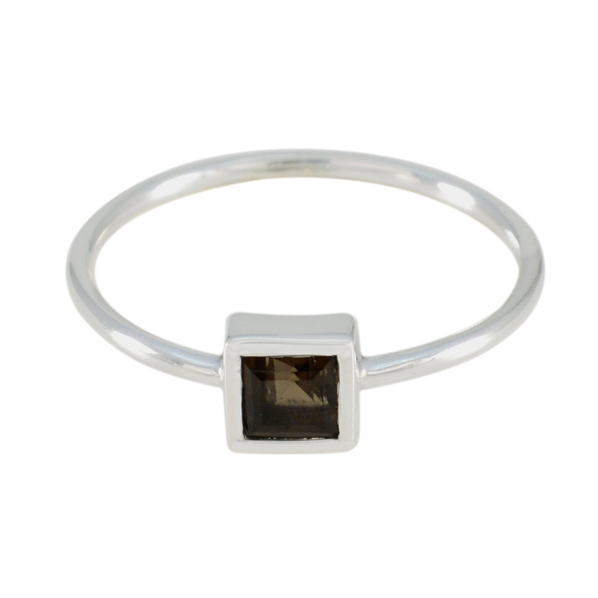 Yan Brown Solitaire Ring in Sleek Silver Setting Smoky Quartz Brown