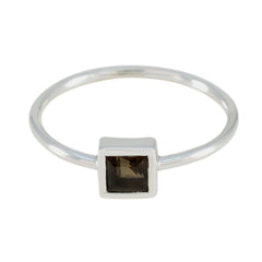 Yan Brown Solitaire Ring in Sleek Silver Setting Smoky Quartz Brown