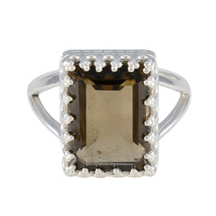 Rosa Modern Brown Solitaire Ring with Silver Band Smoky Quartz Brown