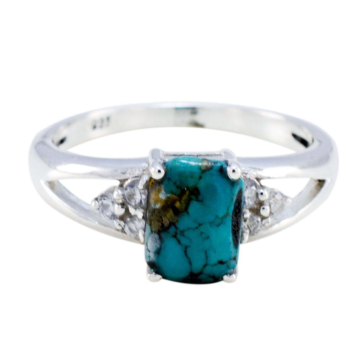 Lily Turquoise Stone Halo Ring with Sterling Silver Turquoise Blue