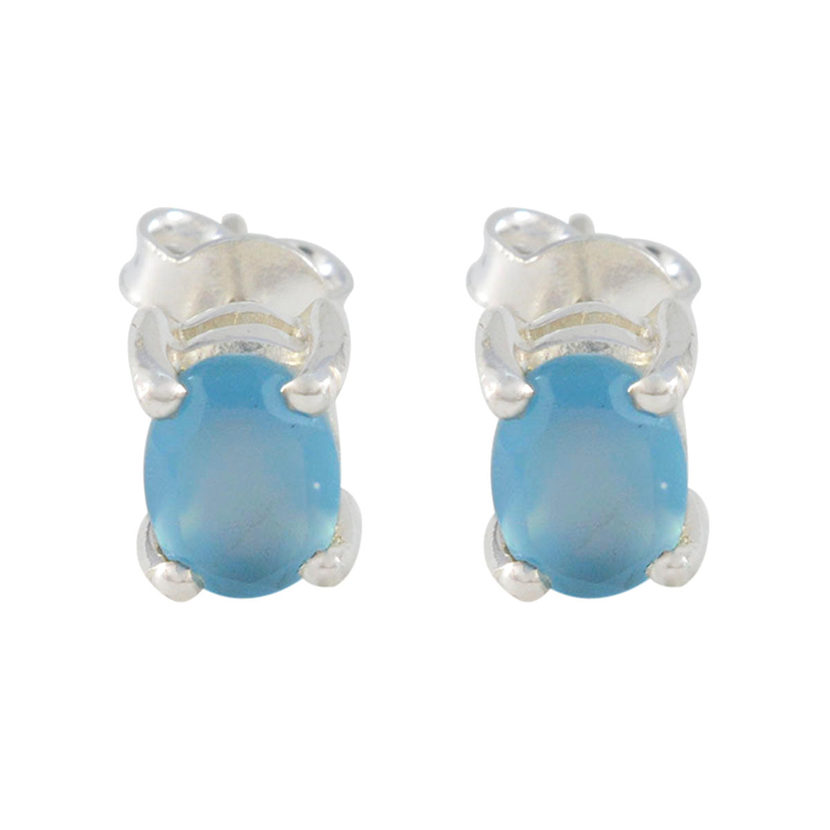 Abigail Blue Dainty Solitaire Stud Earring Blue Chalcedony Blue Stud