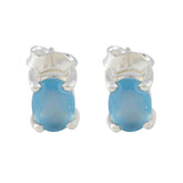 Abigail Blue Dainty Solitaire Stud Earring Blue Chalcedony Blue Stud