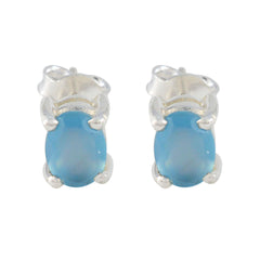 Abigail Blue Dainty Solitaire Stud Earring Blue Chalcedony Blue Stud