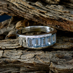 Luna abstract blue gemstone ring with rectangular blue stones set in polished silver band