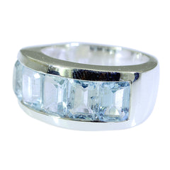 Luna abstract blue gemstone ring with four rectangular blue stones set in silver band