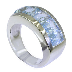 Luna abstract blue gemstone ring with silver band and rectangular blue stones