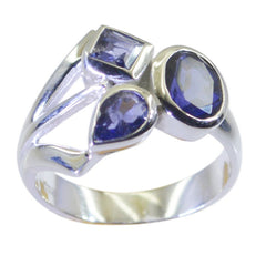 Alina Abstract Blue Trilogy Ring with Gemstone Design Iolite Blue