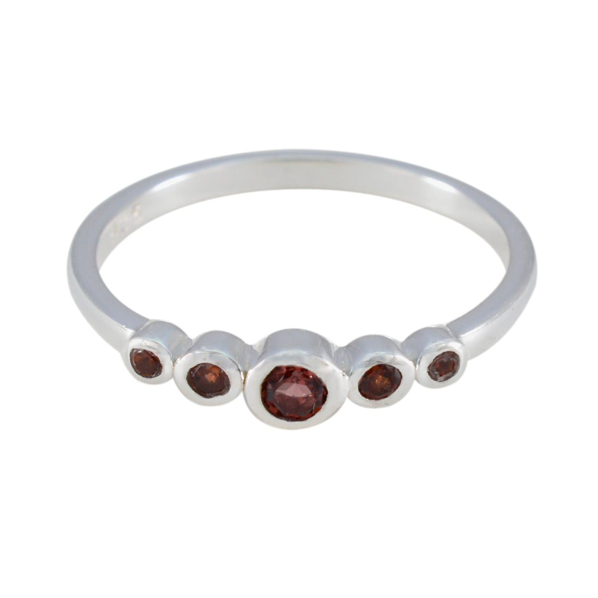 Yan abstract red gemstone ring with five red stones set in silver band