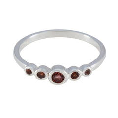Yan abstract red gemstone ring with five red stones set in silver band