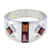 Evelyn silver ring featuring an abstract red gemstone ring with three rectangular and square red stones
