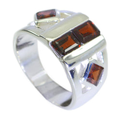 Evelyn abstract red gemstone ring with silver band and geometric design