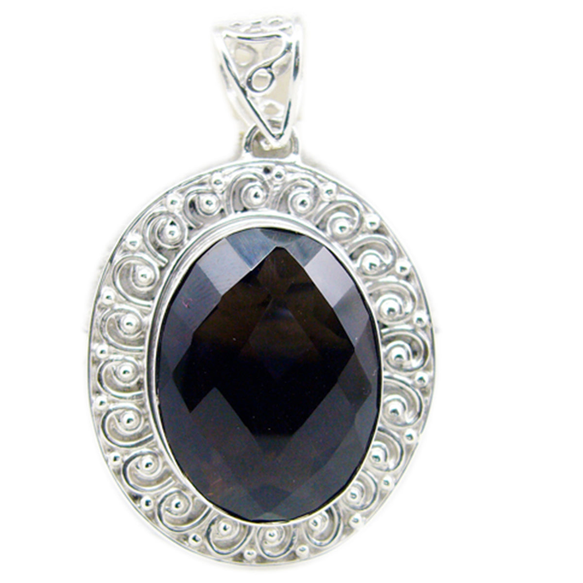 Aisha Brown Pendant Silver Oval Gemstone Necklace Smoky Quartz Brown Brown