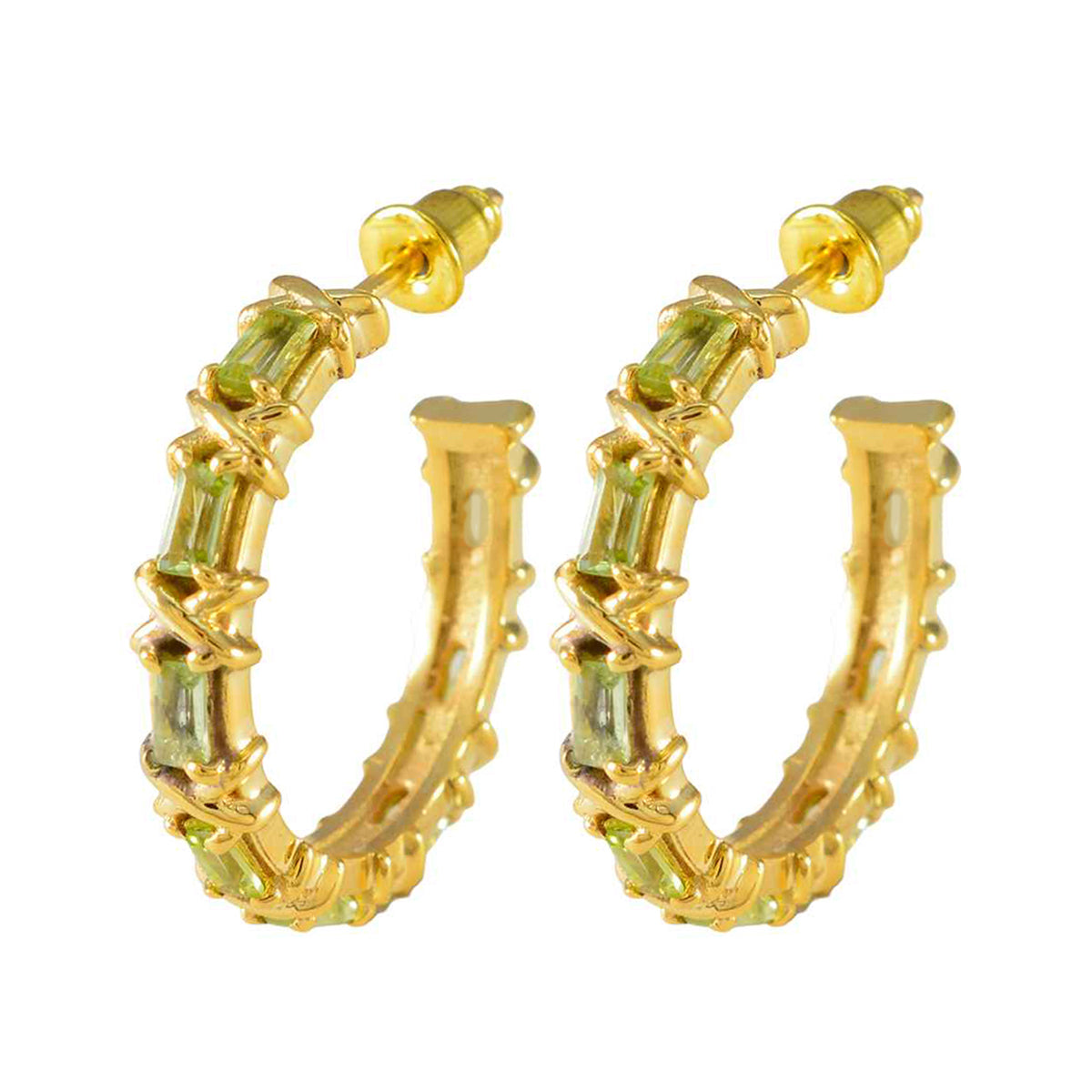 Alice Green Stud Earrings - Stylish Gold Hoops Peridot Green Stud