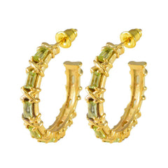 Alice Green Stud Earrings - Stylish Gold Hoops Peridot Green Stud