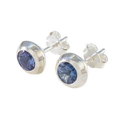 Amanda Blue Solitaire Stud Earrings - Elegant Gemstone Jewelry