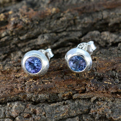 Amanda Blue Solitaire Stud Earrings - Elegant Gemstone Jewelry