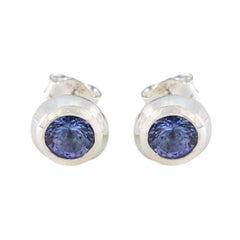 Amanda Blue Solitaire Stud Earrings - Elegant Gemstone Jewelry Blue Sapphire CZ Blue Stud