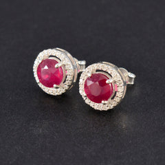 Amanda Red Stud Earrings with Sparkling Accents