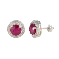 Amanda Red Stud Earrings with Sparkling Accents