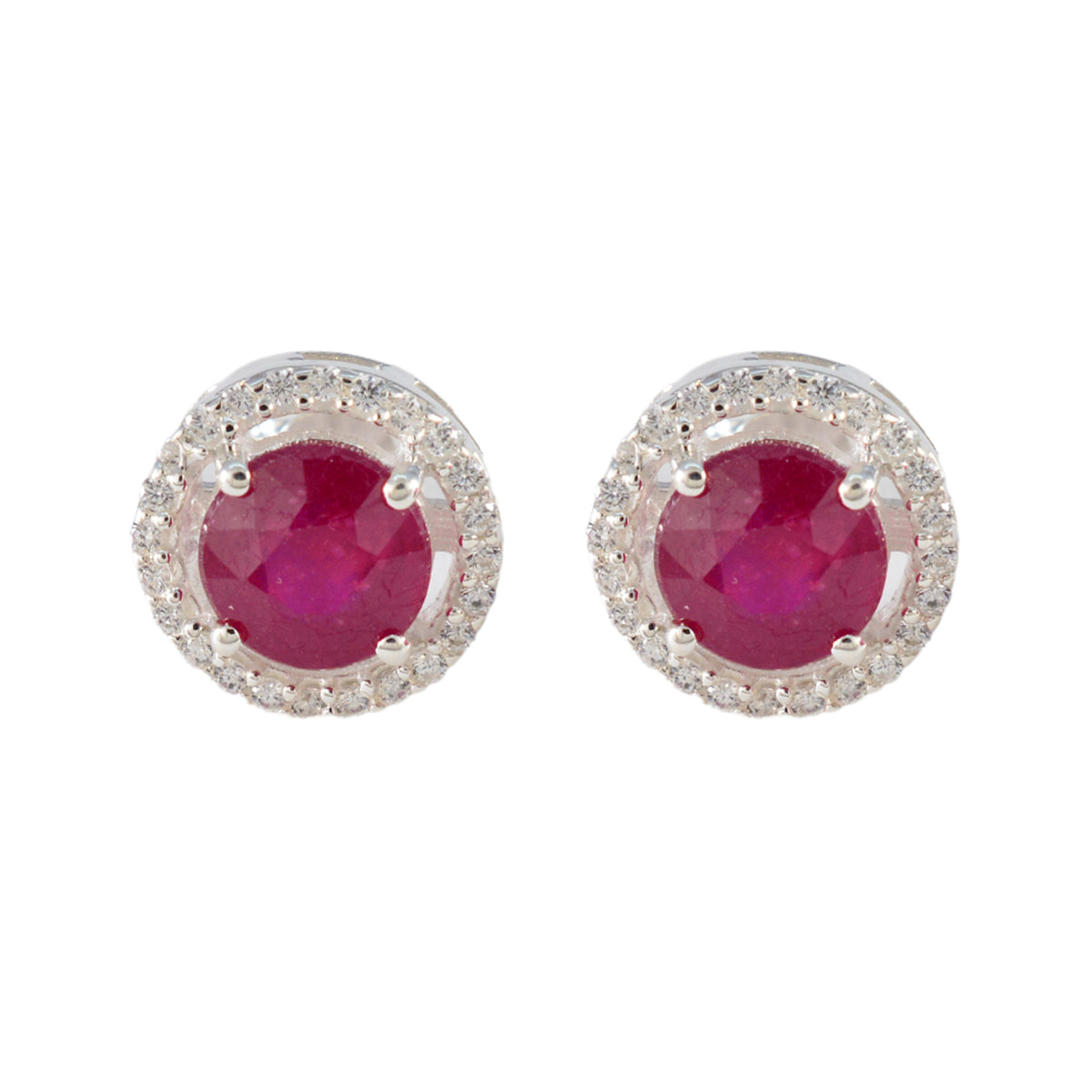 Amanda Red Stud Earrings with Sparkling Accents Ruby CZ Red Stud