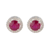 Amanda Red Stud Earrings with Sparkling Accents Ruby CZ Red Stud