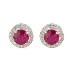 Amanda Red Stud Earrings with Sparkling Accents Ruby CZ Red Stud