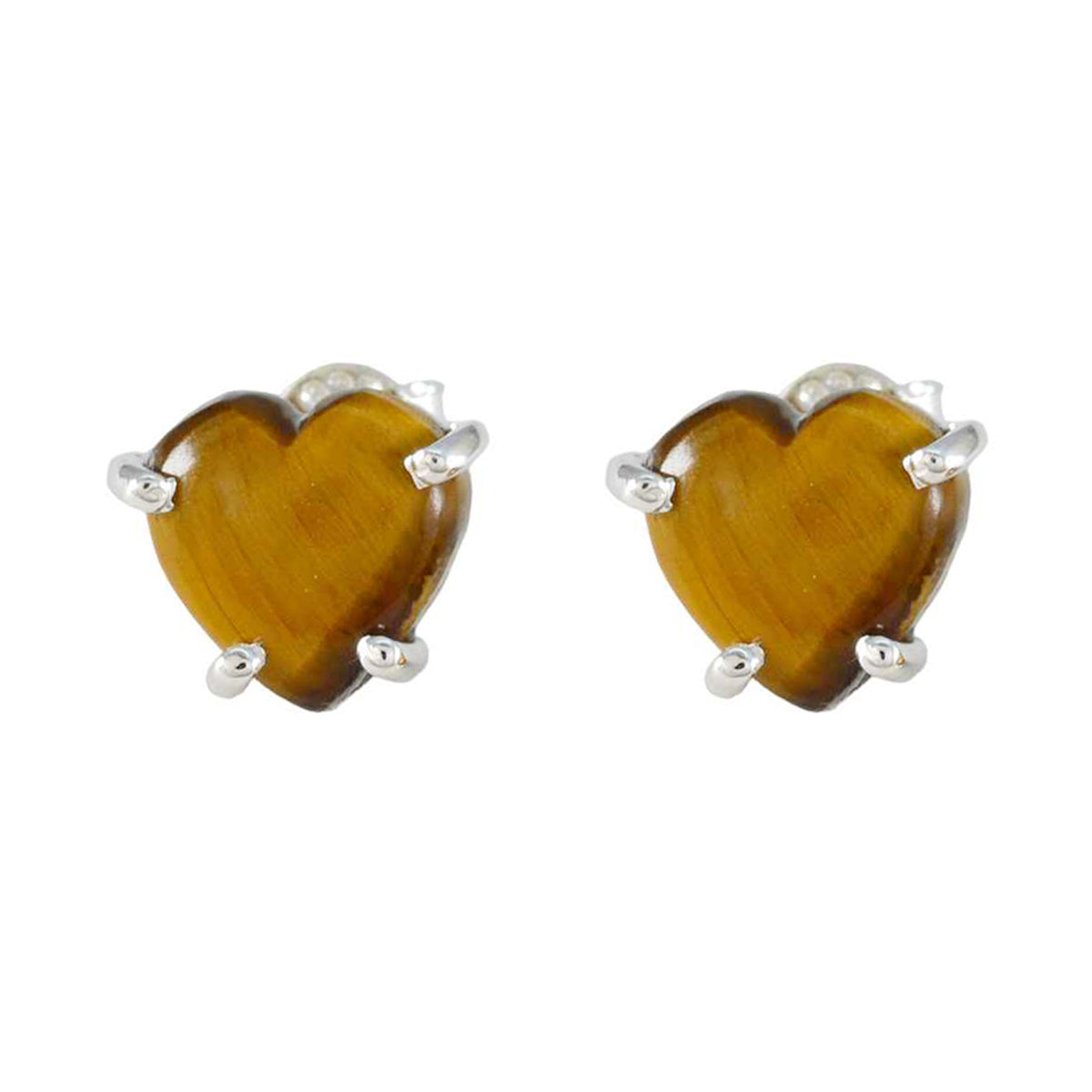 Ana Brown Solitaire Stud Earrings - Trendy Heart Design Tiger Eye Brown Stud