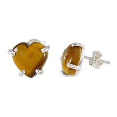 Ana Brown Solitaire Stud Earrings - Trendy Heart Design