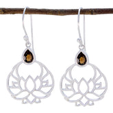 Andrea Brown Dangle Earrings with Lotus Design Smoky Quartz Brown Dangle