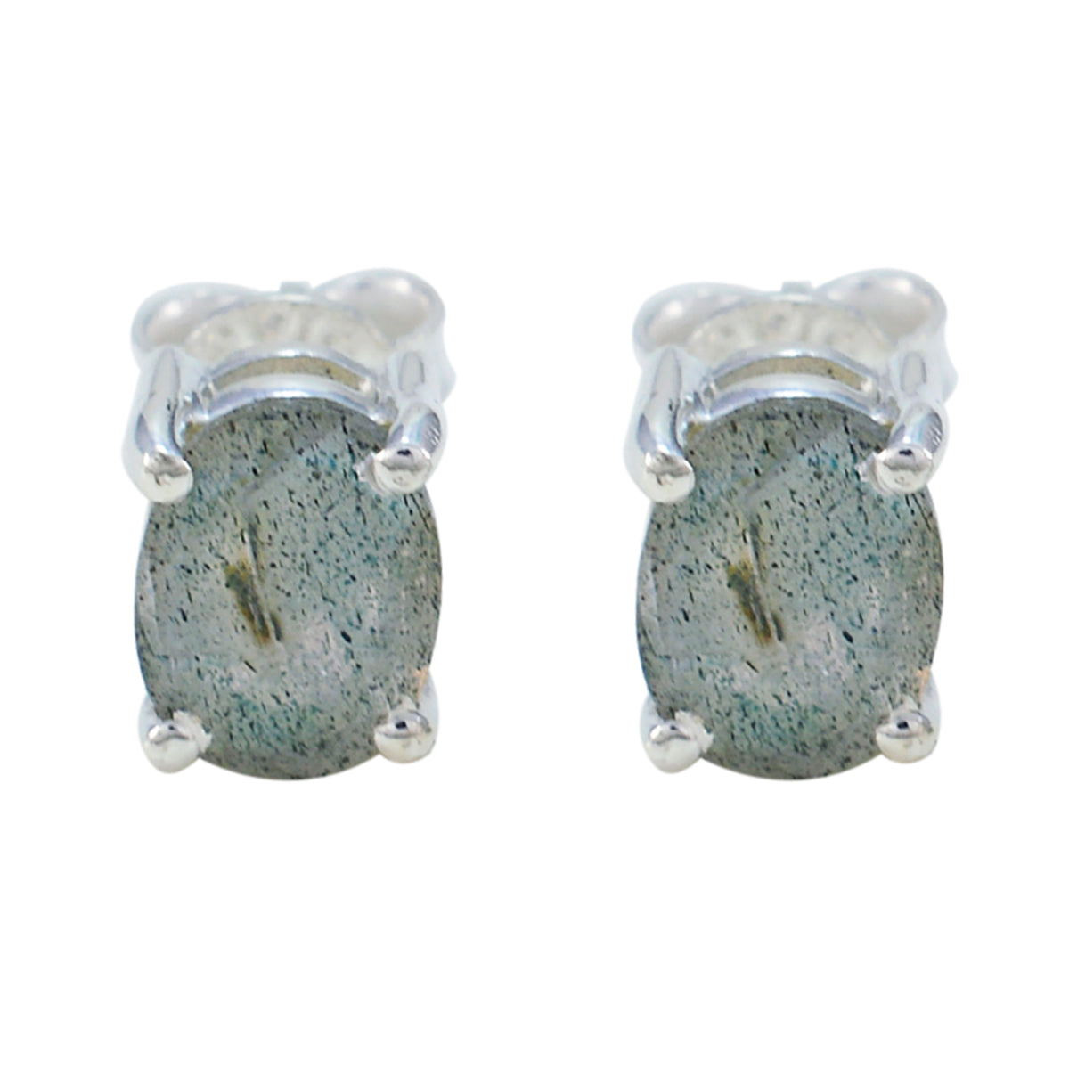 Andrea Grey Solitaire Stud Earrings for Everyday Glam Labradorite Gray Stud