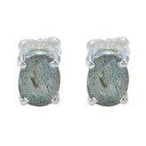 Andrea Grey Solitaire Stud Earrings for Everyday Glam Labradorite Gray Stud