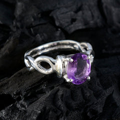 Andrea Retro Purple Solitaire Ring with Silver Band
