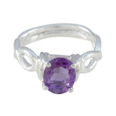 Andrea Retro Purple Solitaire Ring with Silver Band Amethyst Purple