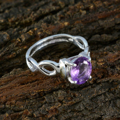 Andrea Retro Purple Solitaire Ring with Silver Band