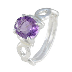 Andrea Retro Purple Solitaire Ring with Silver Band