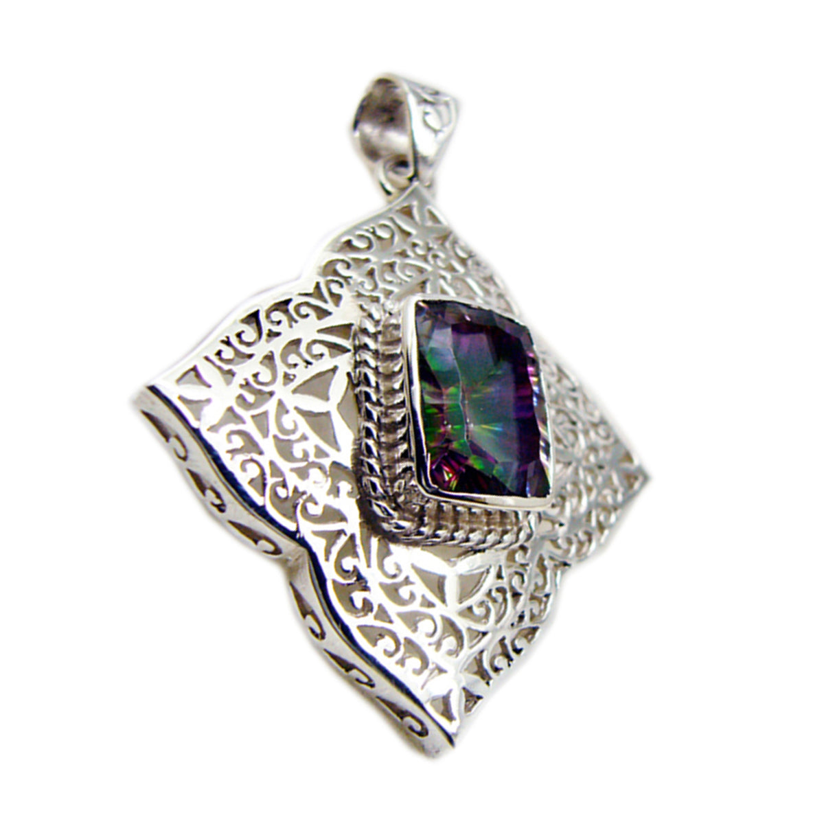 Yasmin Antique Statement Pendant with Gemstone Design Mystic Quartz multicolor Multicolor
