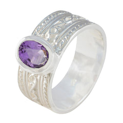 Maria Art Deco Purple Ring with Intricate Silver Design