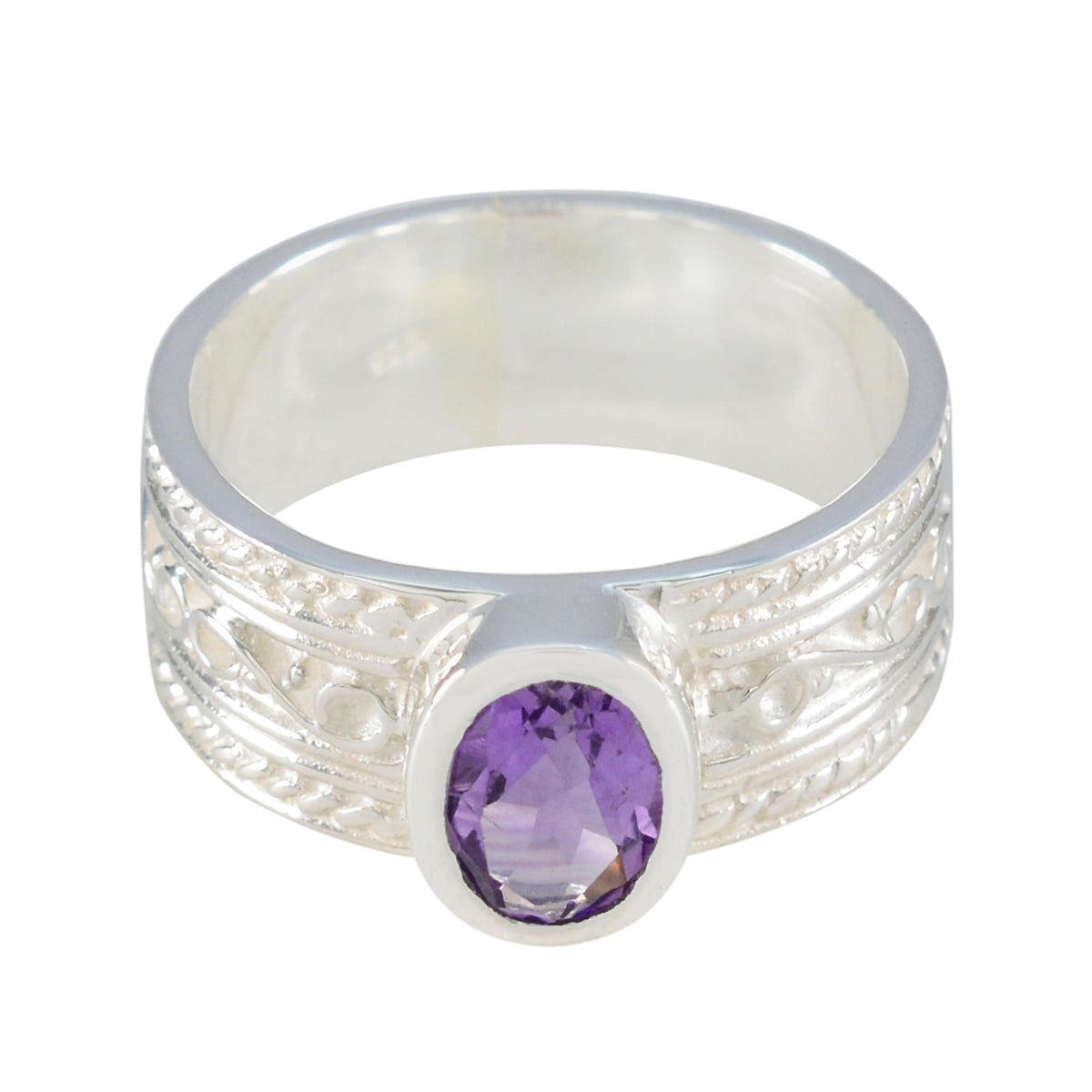 Maria Art Deco Purple Ring with Intricate Silver Design Amethyst Purple