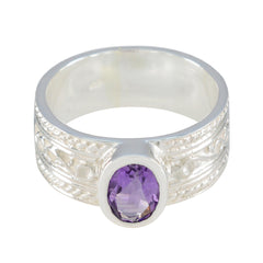 Maria Art Deco Purple Ring with Intricate Silver Design Amethyst Purple