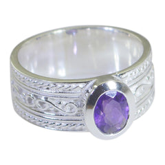 Maria Art Deco Purple Ring with Intricate Silver Design