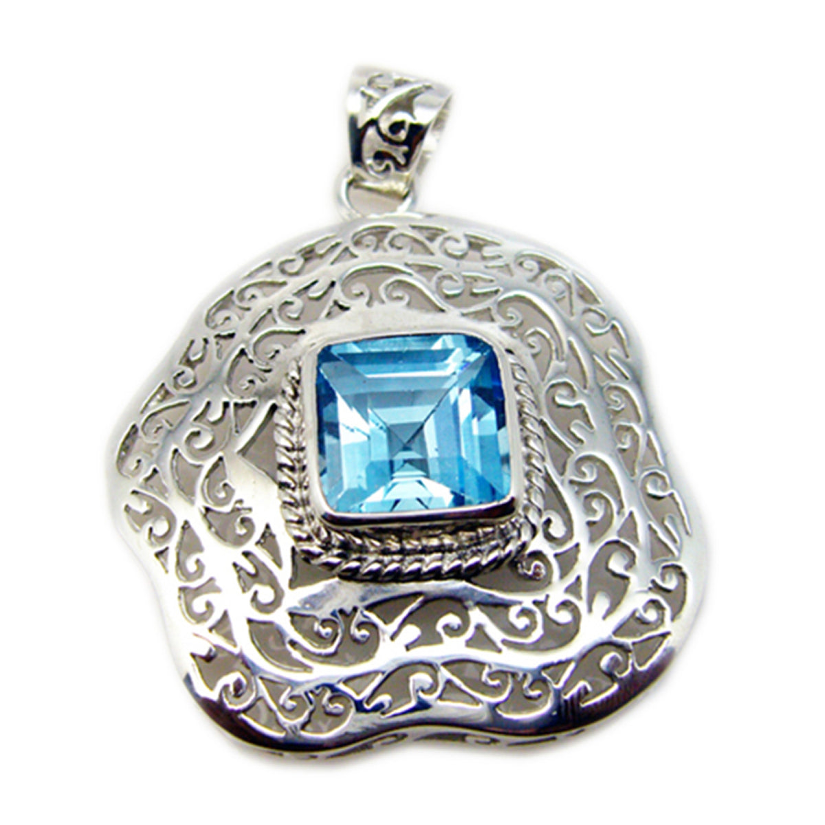 Marie Art-Deco Statement Pendant with Blue Gemstone Blue Topaz Blue Blue
