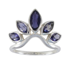 Naomi sterling silver ring with five marquise blue stones in a tiara layout blue gemstone crown ring