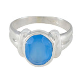 Milagros Artisan Blue Solitaire Ring for Everyday Style Blue Chalcedony Blue