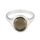Ines Artisan Brown Solitaire Ring in Sterling Silver Smoky Quartz Brown