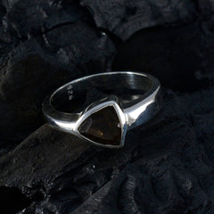 Siti artisan brown solitaire ring with a triangular brown gemstone set in a silver band